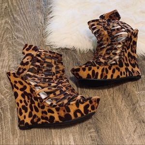 NWOT Cheetah Print Caged Wedges